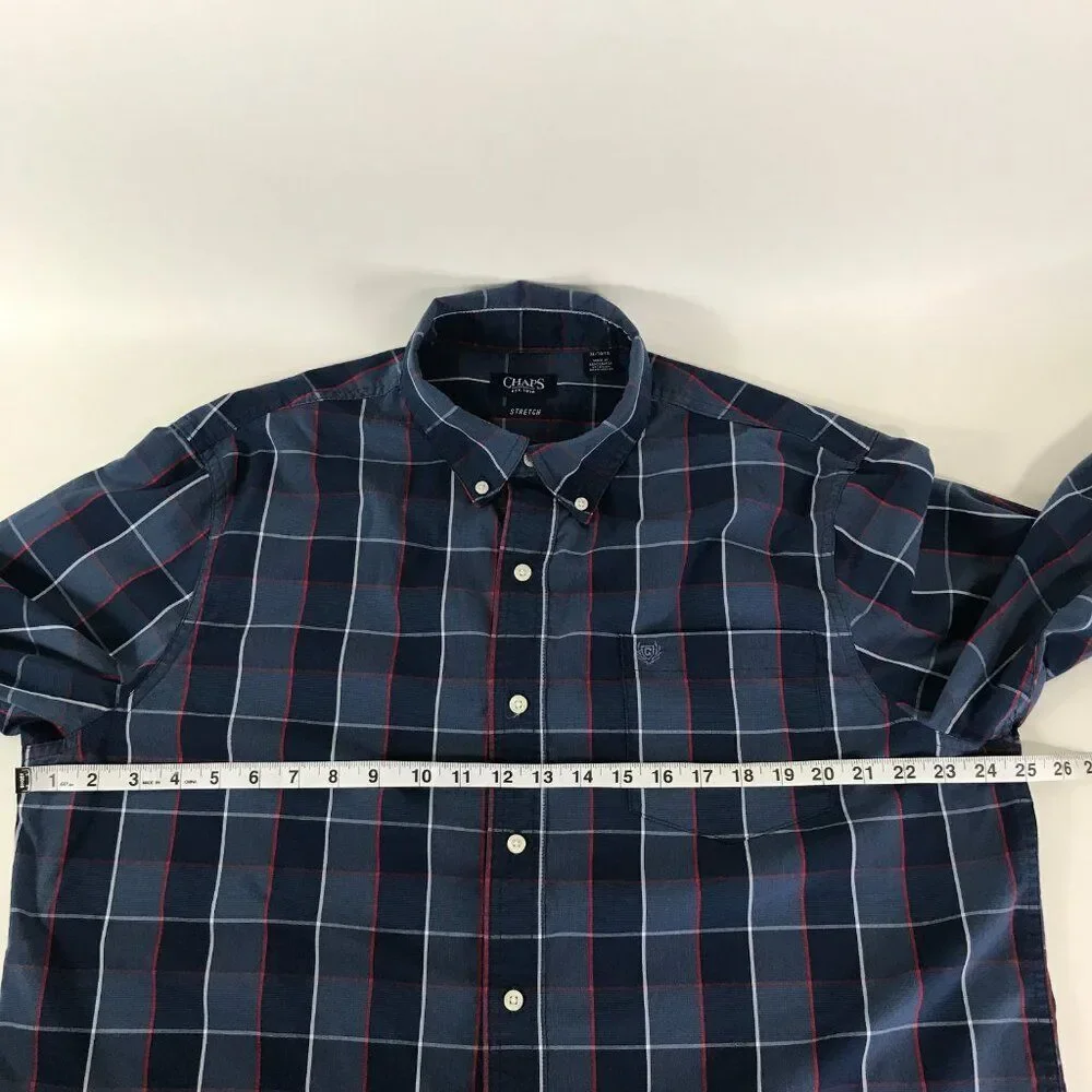 Chaps Easy Care Button Down Shirt Men's XL Plaid Long Sleeve Stretch Casual